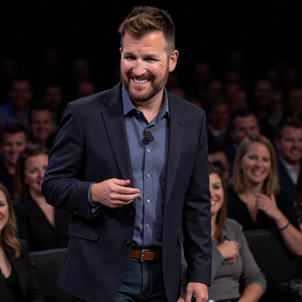 Adam Jorgensen speaking on stage to an audience